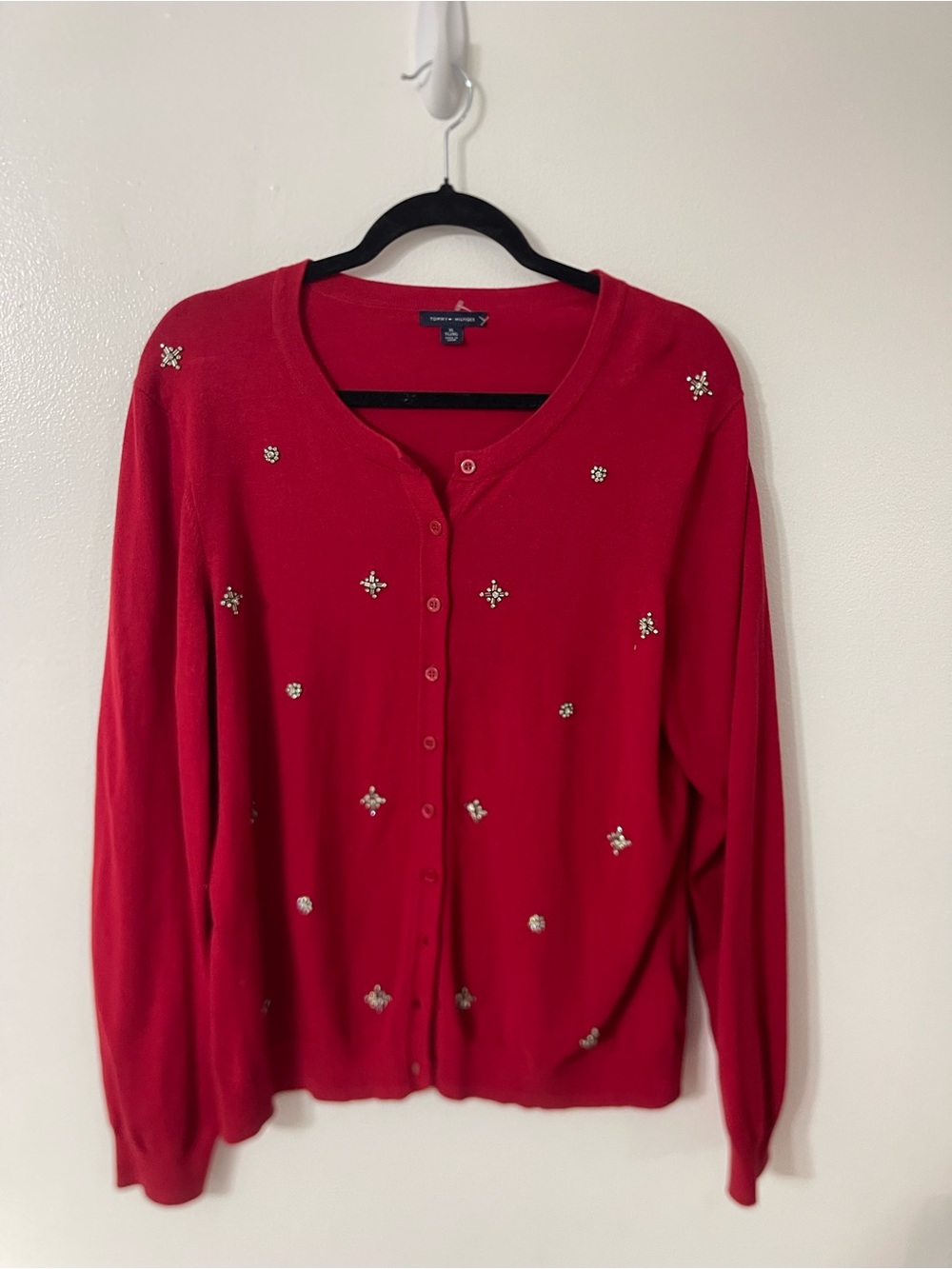 Tommy Hilfiger Red Embellished Button-Front Cardigan